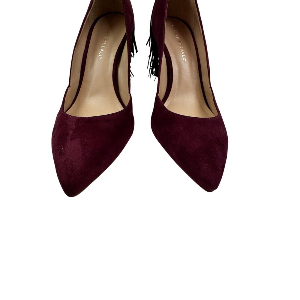 Loeffler Randall Pari Suede Fringe Detail Boho Artsy Maroon Wine Pumps Women's 9 - Picture 4 of 11